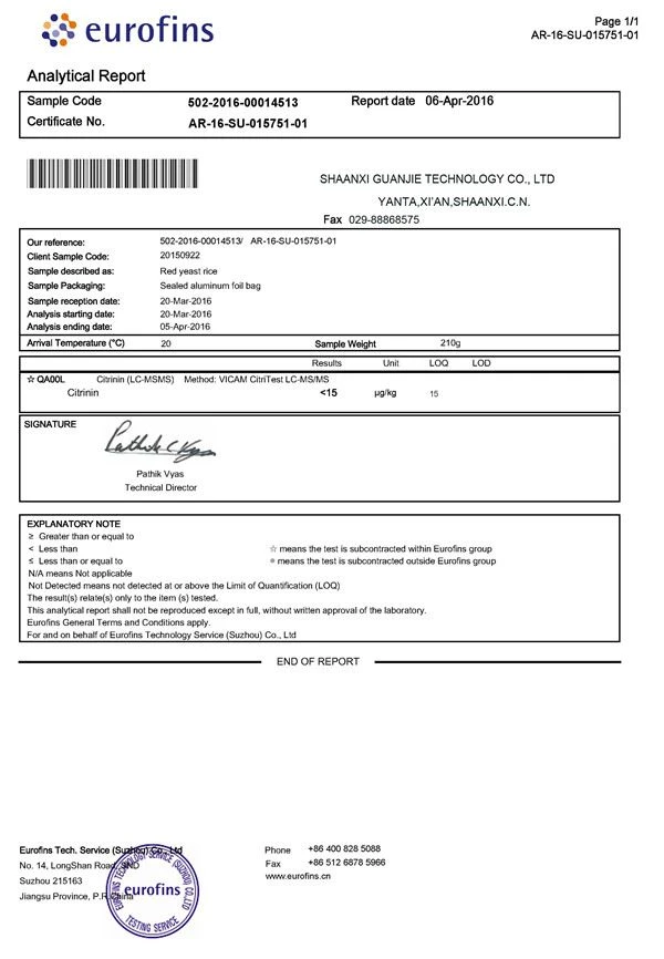 product-600-866 The test result for citrinin